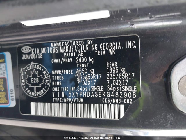 5XYPHDA39KG482908 KIA Sorento