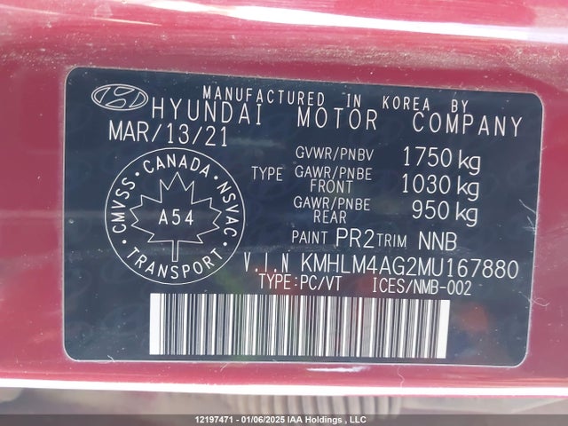 KMHLM4AG2MU167880 Hyundai mpi nu pe