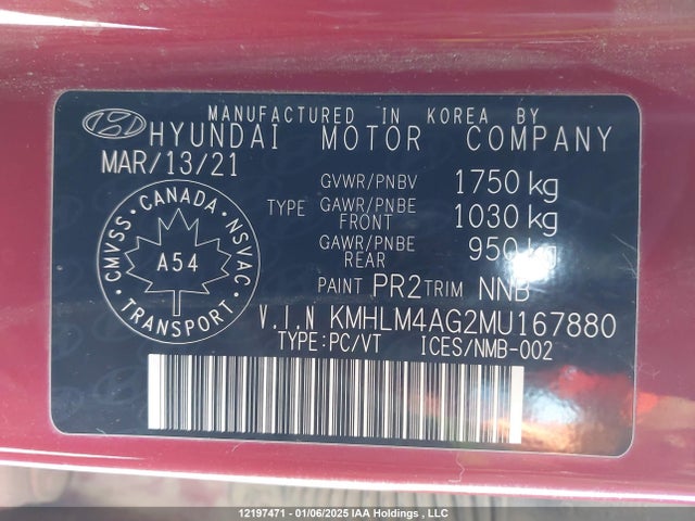 KMHLM4AG2MU167880 Hyundai mpi nu pe