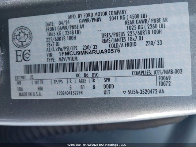 1FMCU9MN4RUA80576 Ford dragon gtdi
