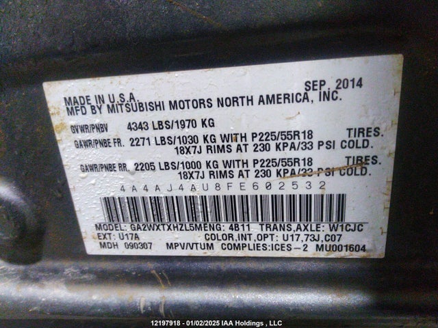 Mitsubishi dohc mivec 2015 4A4AJ4AU8FE602532 Image 9
