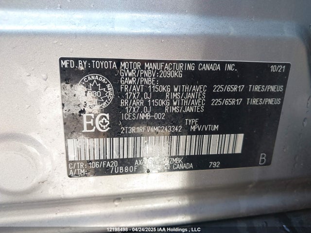 Toyota a25a-fks 2021 2T3R1RFV4MC243342 Image 9