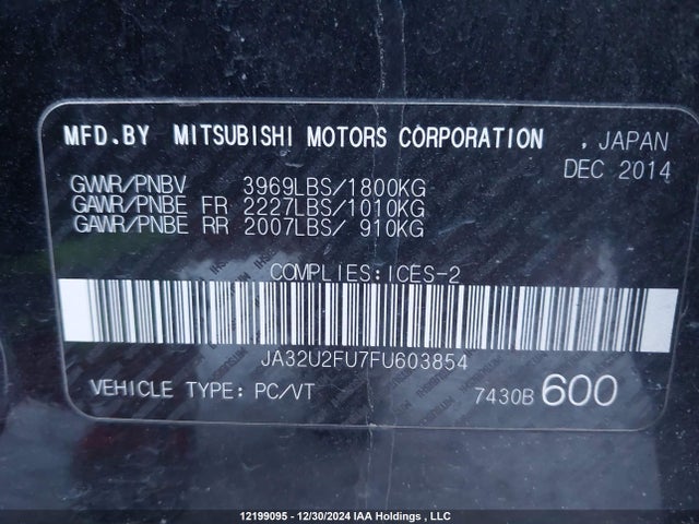 Mitsubishi dohc mivec 2015 JA32U2FU7FU603854 Image 9