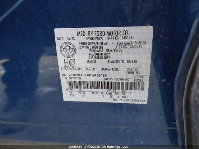 Aukcja sprzedaży 2023 Ford Edge Sel, vin: 2FMPK4J9XPBA59185, numer aukcji: 12200184