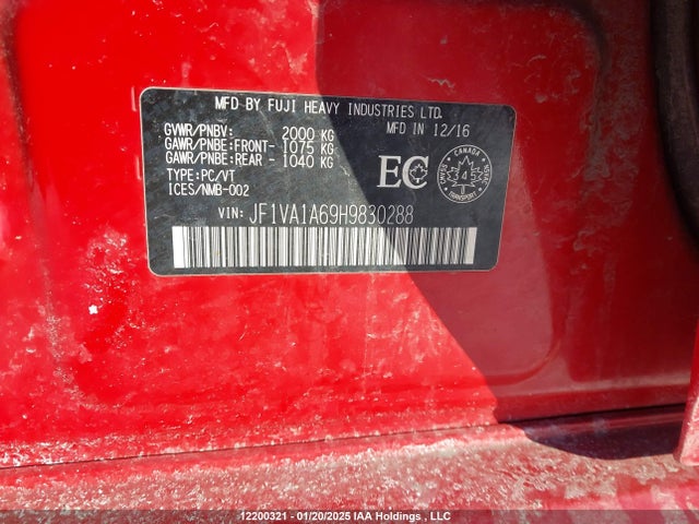 12200321 :رقم المزاد ، JF1VA1A69H9830288 vin ، 2017 Subaru Wrx مزاد بيع