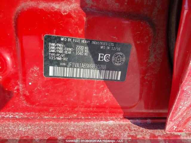 12200321 :رقم المزاد ، JF1VA1A69H9830288 vin ، 2017 Subaru Wrx مزاد بيع