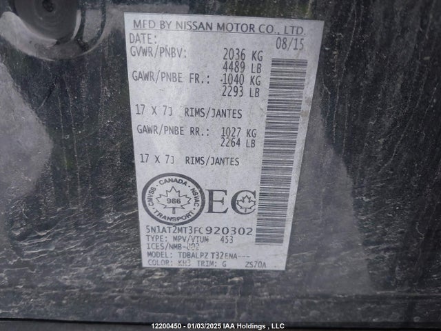5N1AT2MT3FC920302 Nissan 2015