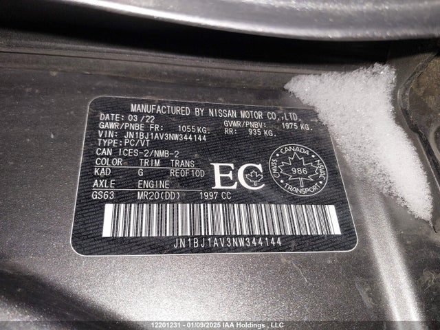 JN1BJ1AV3NW344144 Nissan 2022