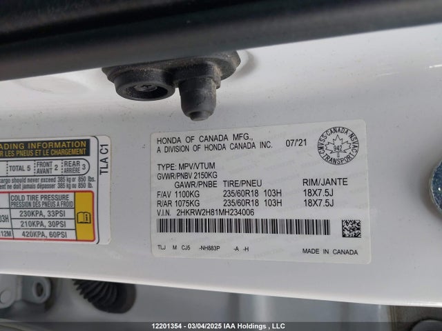 2HKRW2H81MH234006 Honda l15be