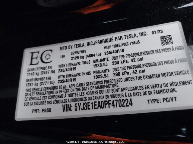 5YJ3E1EA0PF470224 Tesla MODEL 3