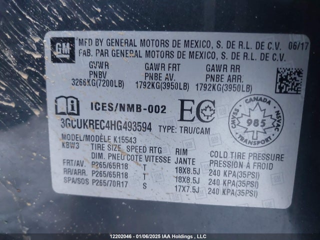 3GCUKREC4HG493594 Chevrolet l83 - sidi: spark ignited direct injection, vvt: variable valve timing, afm, e85 max, alum