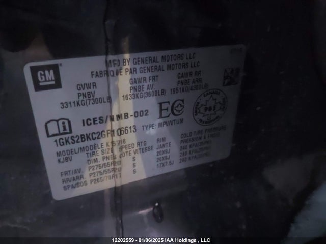 1GKS2BKC2GR106613 GMC YUKON SLT