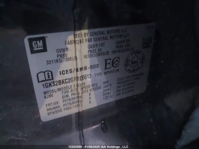 1GKS2BKC2GR106613 GMC YUKON SLT