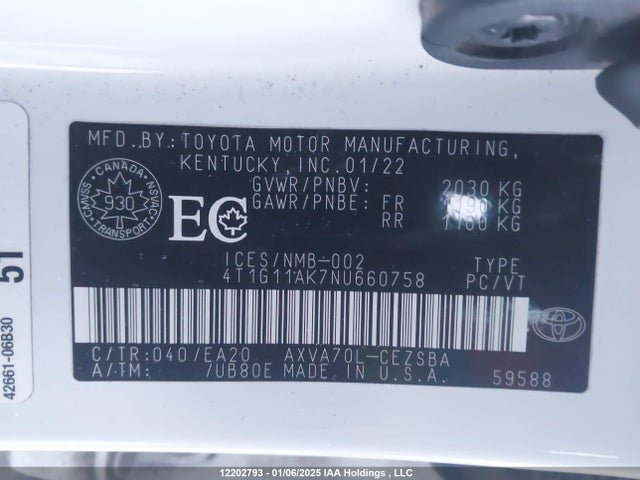 4T1G11AK7NU660758 Toyota a25a-fks