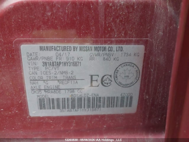 Продажа на аукционе авто 2017 Nissan Sentra, vin: 3N1AB7AP1HY316871, номер лота: 12203530