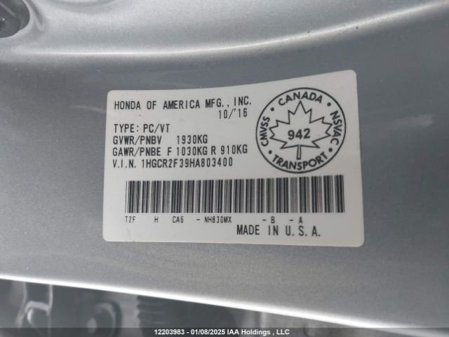 1HGCR2F39HA803400 Honda k24w1