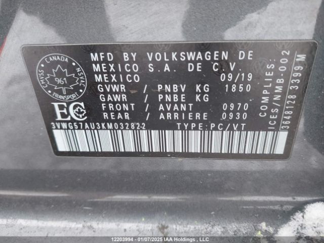 3VWG57AU3KM032822 Volkswagen Golf