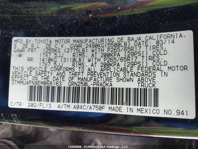 3TMMU4FN8EM068163 Toyota 1gr-fe