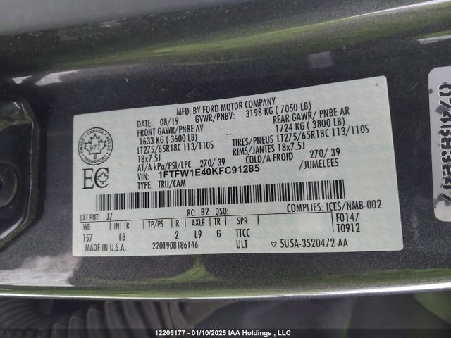 Ford F150 Supercrew 2019 1FTFW1E40KFC91285 Image 9