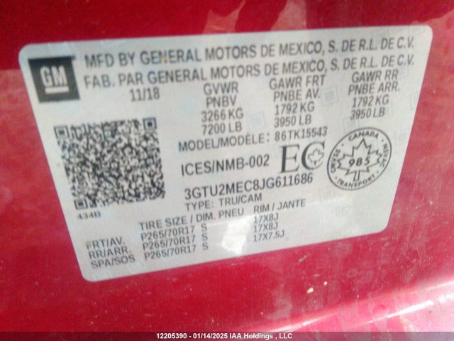 3GTU2MEC8JG611686 GMC l83 -spark ignited direct injection, variable valve timing, afm, e85 max, alum