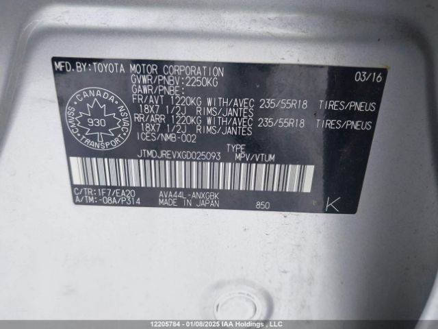 JTMDJREVXGD025093 Toyota Rav4 Hv Limited