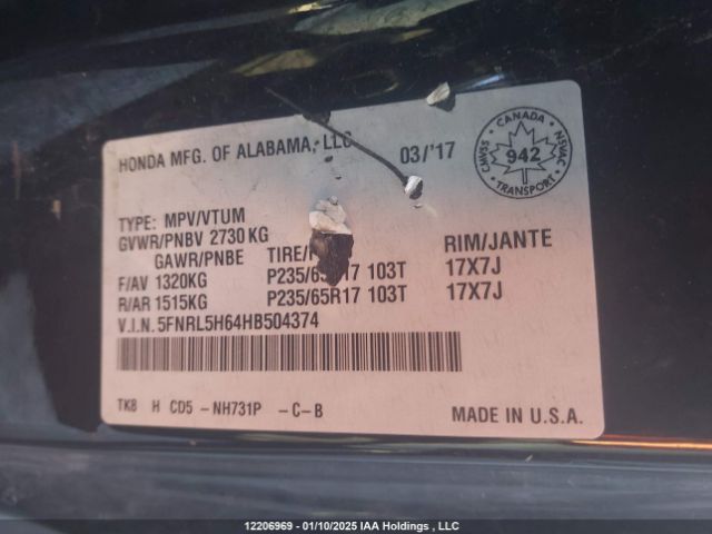 5FNRL5H64HB504374 Honda j35z8