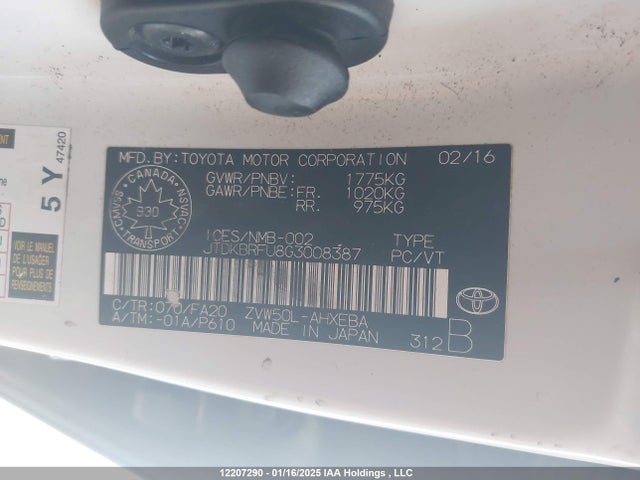 JTDKBRFU8G3008387 Toyota Prius Technology/touring