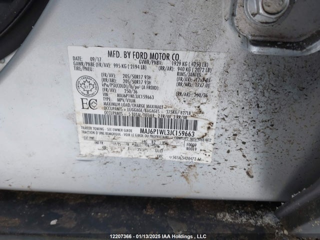 2018 Ford Ecosport მანქანა იყიდება აუქციონზე, vin: MAJ6P1WL3JC159663, აუქციონის ნომერი: 12207366