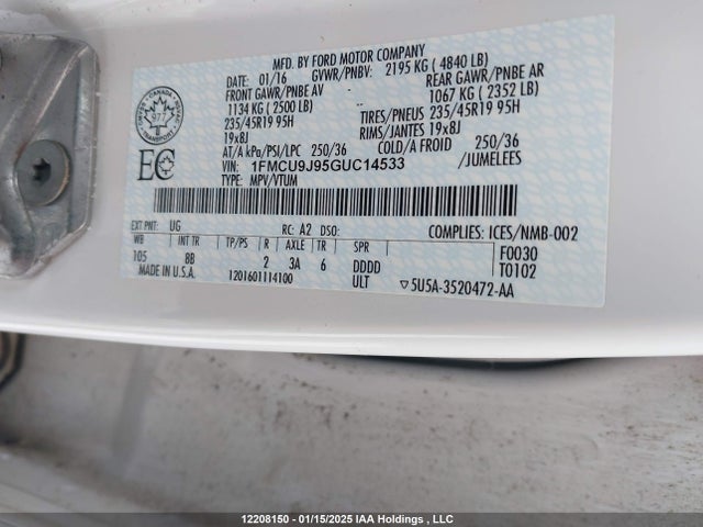 Ford Escape 2016 1FMCU9J95GUC14533 Image 17