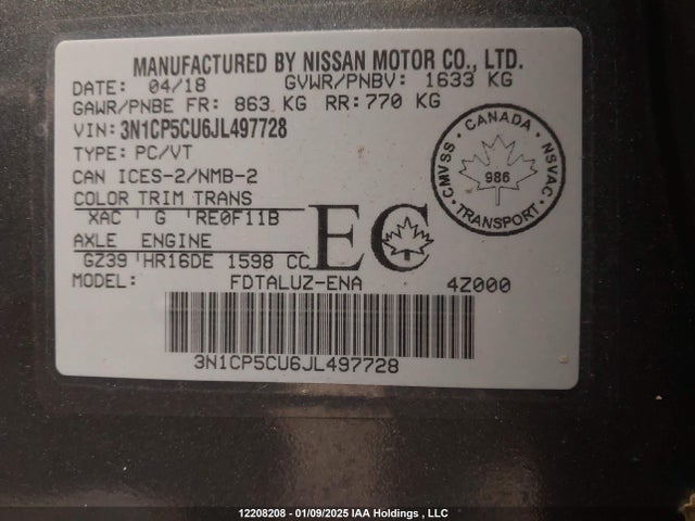 3N1CP5CU6JL497728 Nissan Kicks