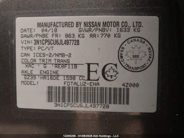 3N1CP5CU6JL497728 Nissan Kicks
