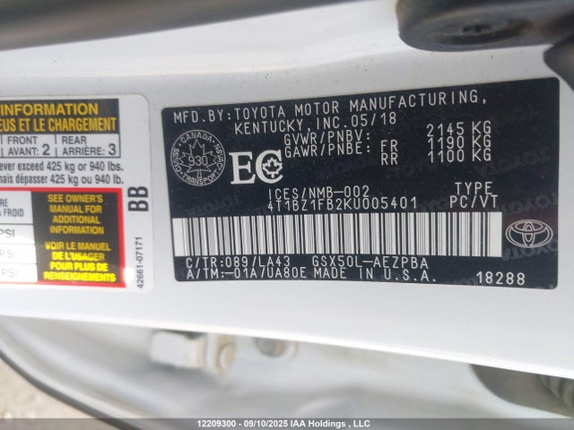 4T1BZ1FB2KU005401 Toyota 2gr-fks