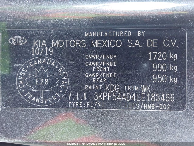 3KPF54AD4LE183466 KIA mpi nu