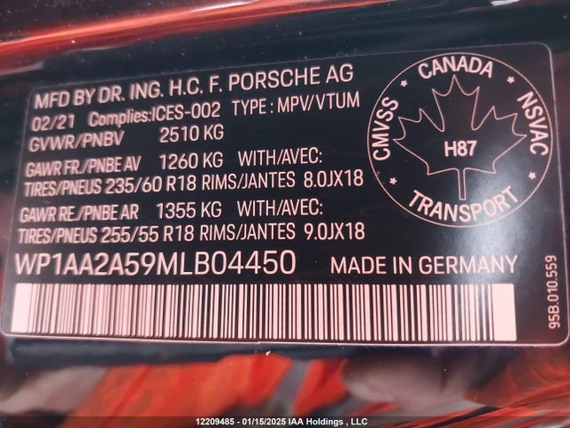 Porsche Macan 2021 WP1AA2A59MLB04450 Image 9