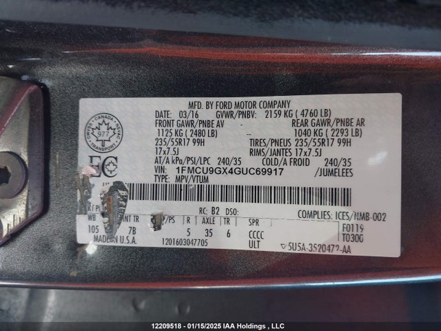 1FMCU9GX4GUC69917 Ford Escape