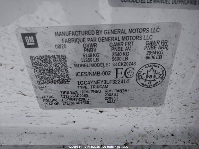 1GC4YNEY3LF322414 Chevrolet l5p - di, duramax, gen 5, var. 1