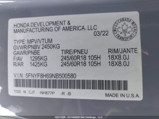 5FNYF8H69NB500580 Honda j35y6