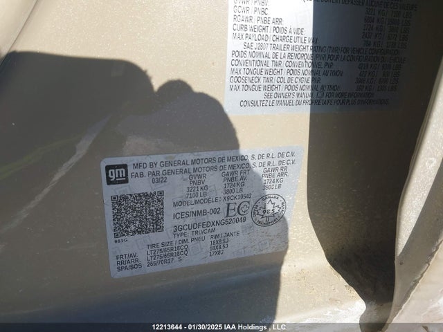 3GCUDFEDXNG520049 Chevrolet l84