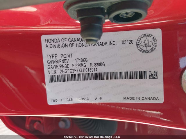 Honda k20c2 2020 2HGFC2F7XLH018914 Image 9