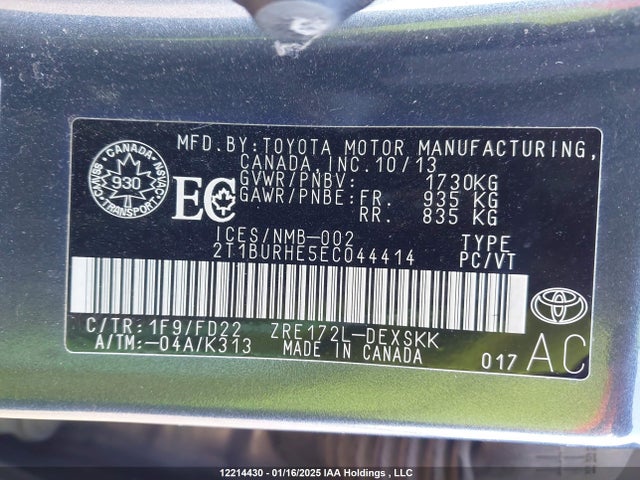 2T1BURHE5EC044414 Toyota 2zr-fe