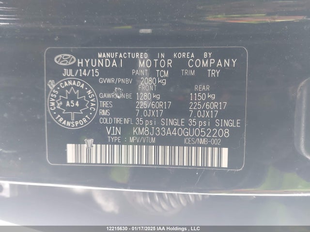 KM8J33A40GU052208 Hyundai Tucson