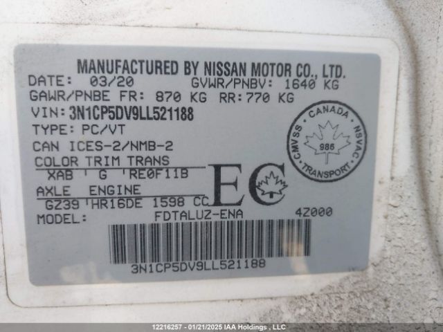3N1CP5DV9LL521188 Nissan KICKS SR