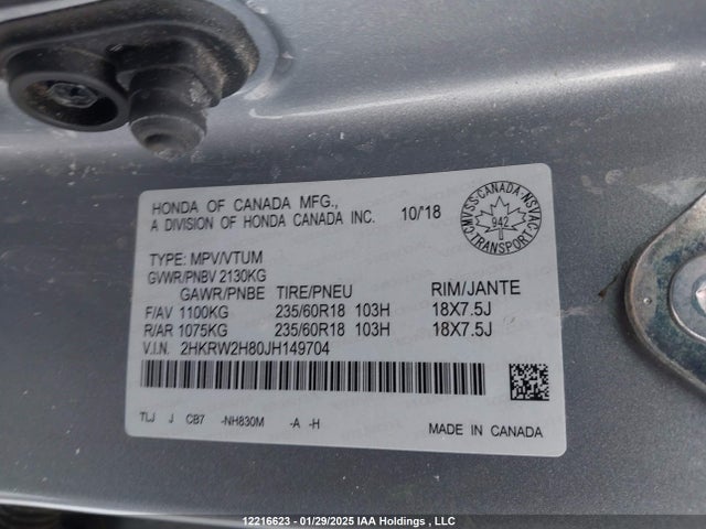 2HKRW2H80JH149704 Honda CR-V EXL