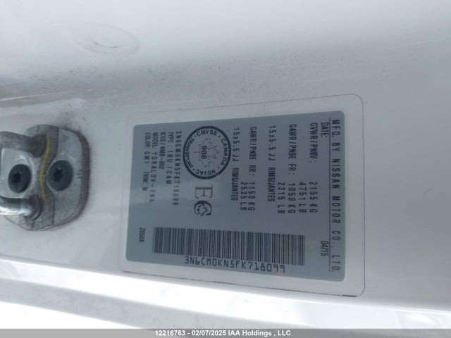 3N6CM0KN5FK718099 Nissan Nv200 2.5s/2.5sv