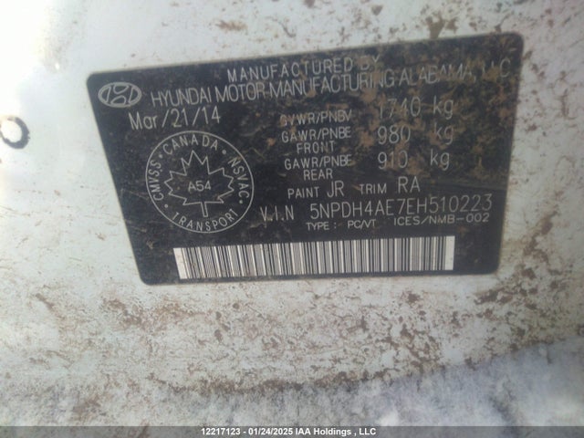 5NPDH4AE7EH510223 Hyundai dohc mpi nu