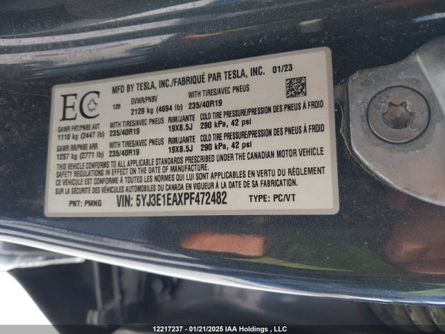 5YJ3E1EAXPF472482 Tesla MODEL 3