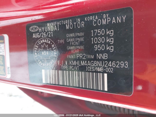 KMHLM4AG8NU246293 Hyundai mpi nu pe