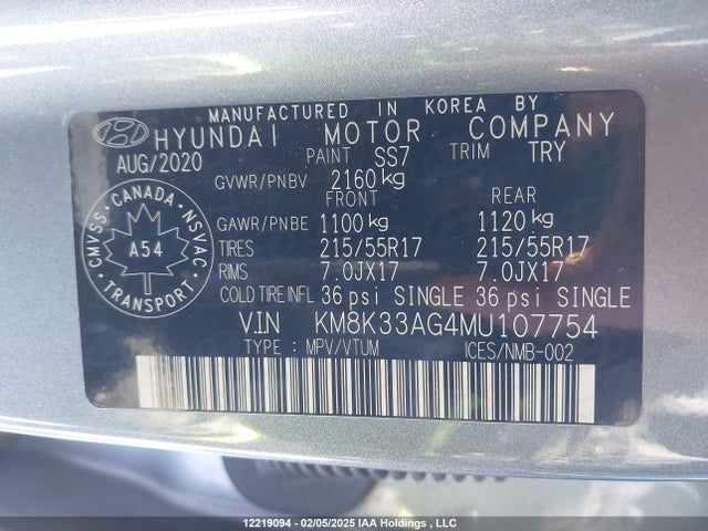 KM8K33AG4MU107754 Hyundai 2021