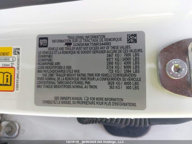1GNSKNKT5NR344893 Chevrolet lm2 - cri, vgt, alum