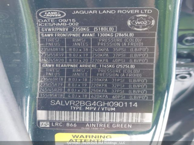 SALVR2BG4GH090114 Land Rover Range Rover Evoque Hse
